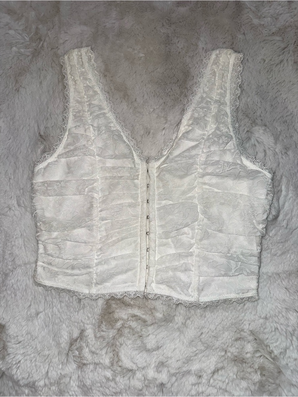 White Lace Hook-Front Crop Bustier Top